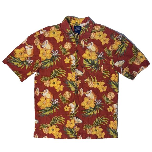 High Sierra Linen Blend Hawaiian Shirt - S Red Pineapple Piña colada Print - Picture 1 of 4